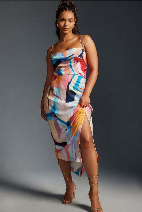 Anthropologie Dresses & Skirts - Anthropologie Abstract Dress Painterly Y2K Cowl Neck Midi - 8